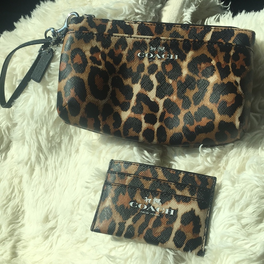 Leopard Print Coach Wristlet and Card Holder